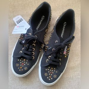 Superga Black Studded Canvas Sneaker